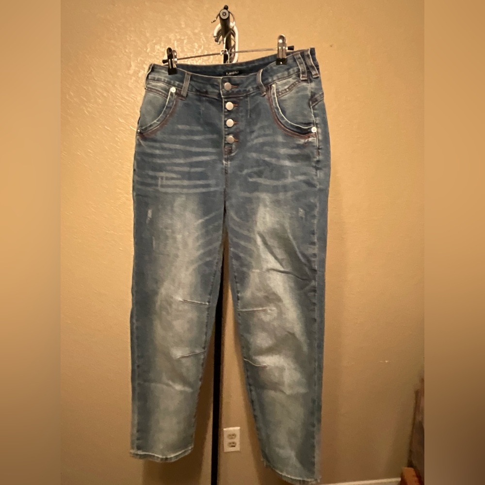 Flamingals High-Rise Button-Front Cropped Blue Jeans